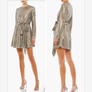 NWT Mac Duggal Sequin Embellish Long Sleeve High Neck Mini Dress Sz 8